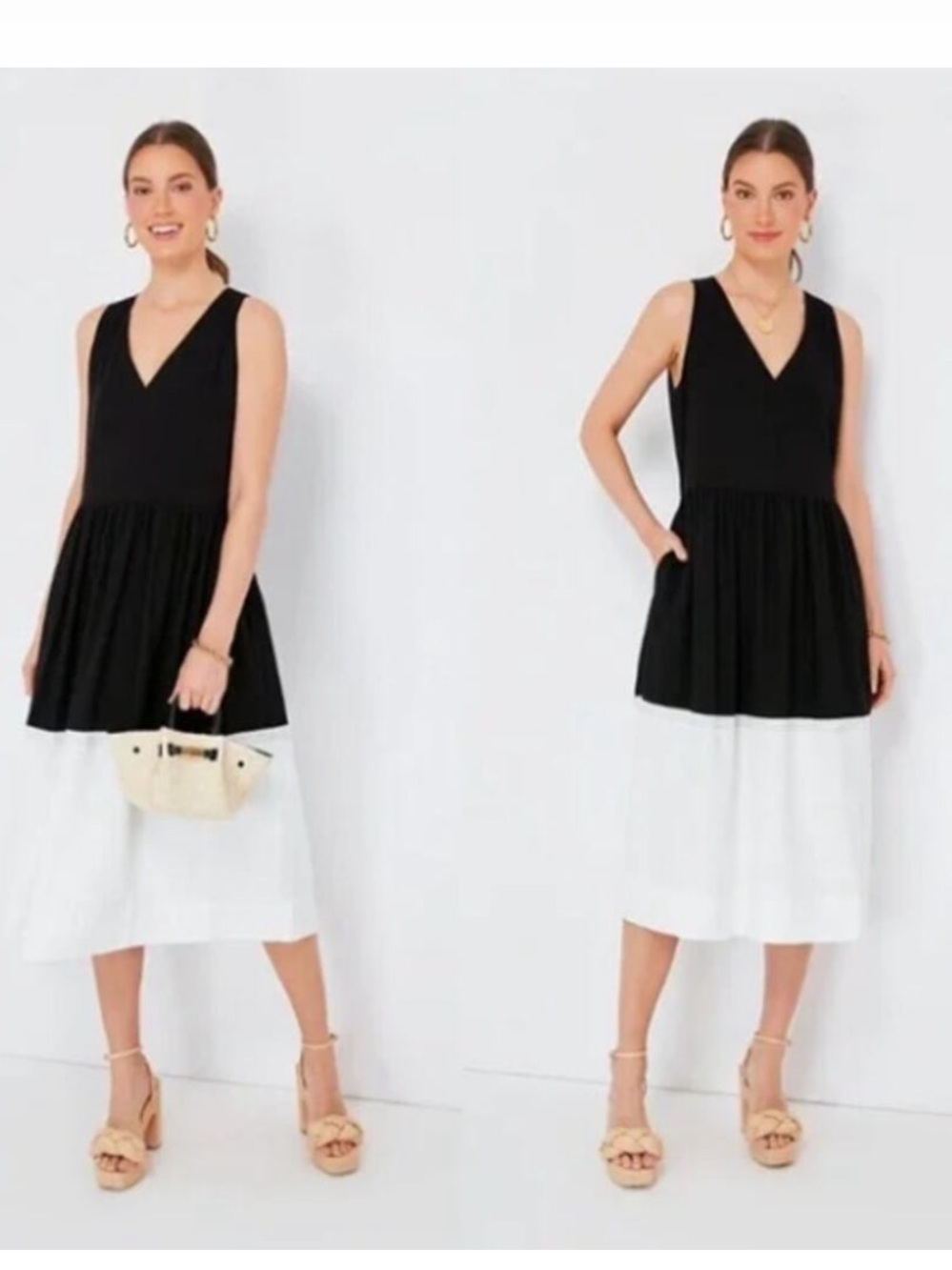 Tuckernuck Pomander Place Dylan Dress Color Block Black White Cotton Midi Small